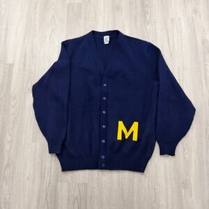 Vintage University of Michigan Wolverines Cardigan Sweater Men's 2XL Blue Yellow